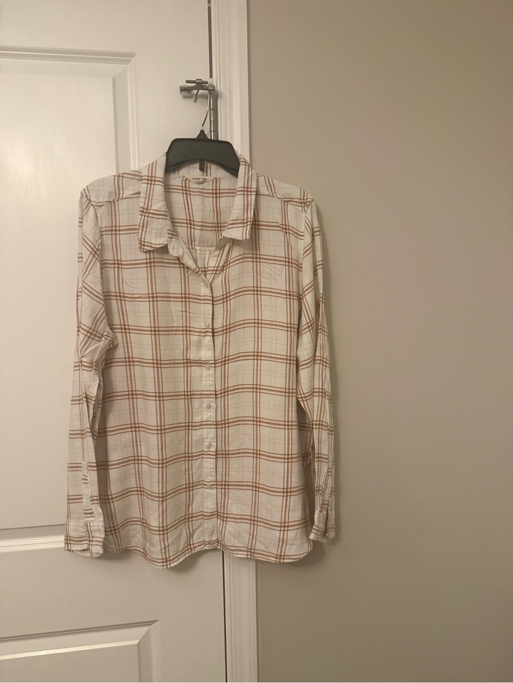 Lucky Brand Cream Plaid Button-Down Shirt with Tan Stripes